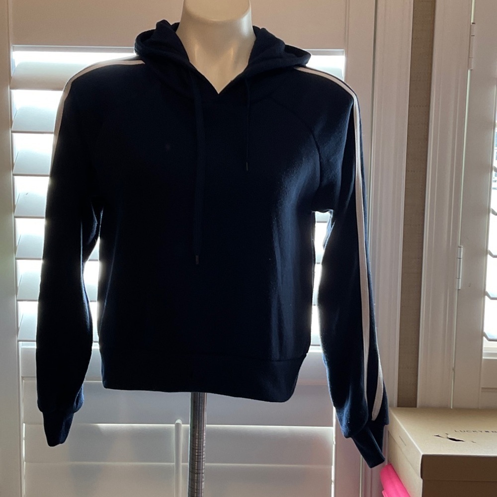 Navy Blue Women's Hoodie with White Stripes